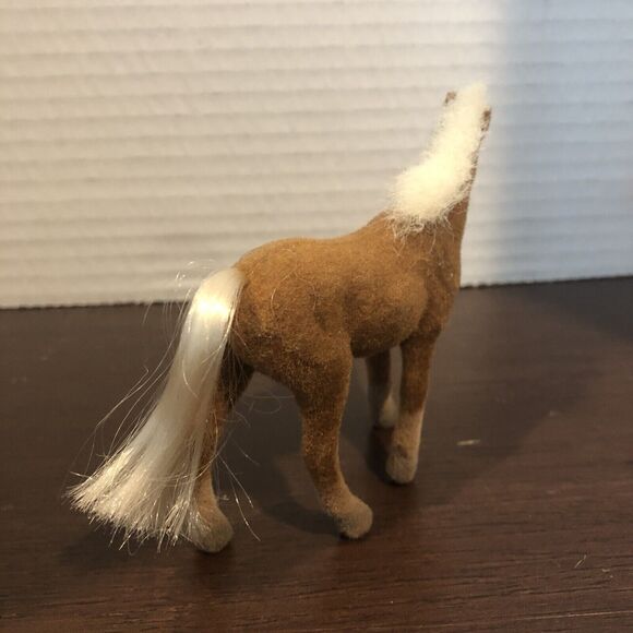 Flocked Plastic Toy Horse Brown Felted White Mane Soft Pony Figure Figurine 3” - Picture 5 of 10